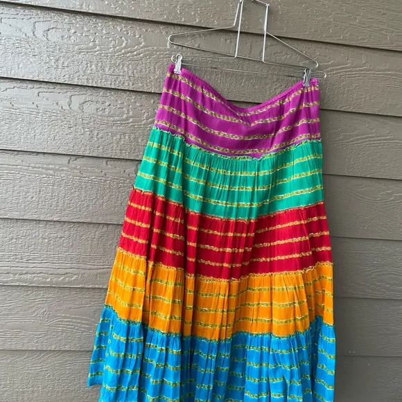 Lauren Ralph Lauren Tiered Boho stripped Maxi gypsy Skirt Size L