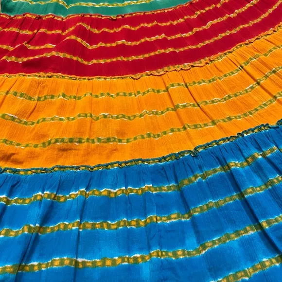 Lauren Ralph Lauren Tiered Boho stripped Maxi gypsy Skirt Size L