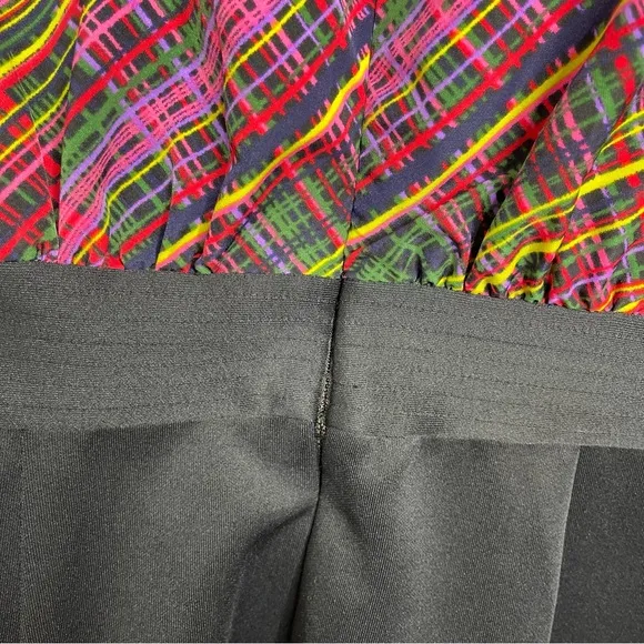 LDT Ivonne Tartan Plaid Scuba Balloon Sleeve Pockets Wrap Pencil Dress Size 2