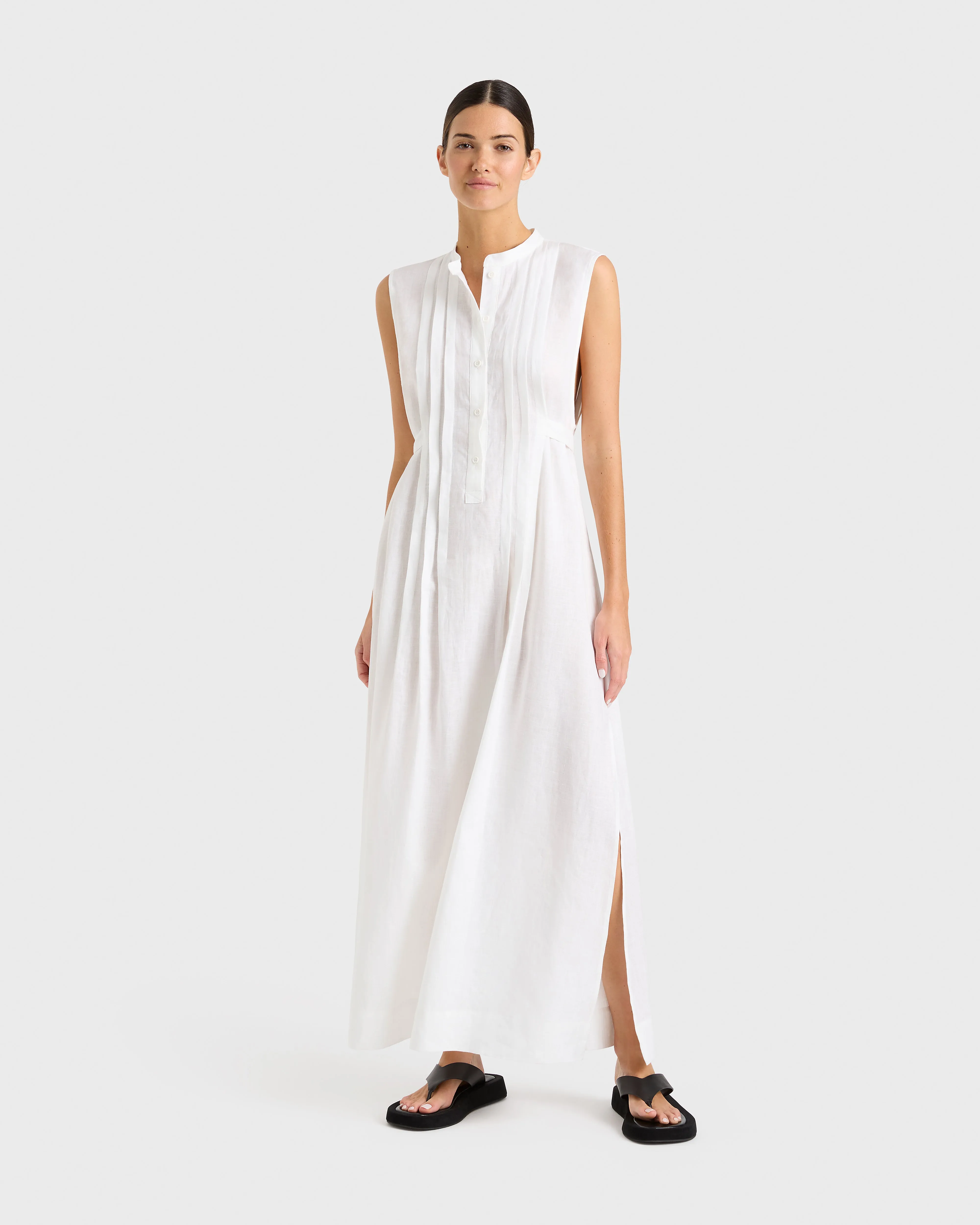 Leiden Button Front Maxi Dress - White