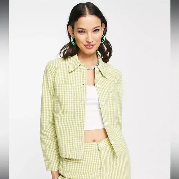 Levi’s Premium Shrunken Chore Coat Green Gingham Size XS Janey Check Split Pea