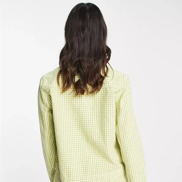 Levi’s Premium Shrunken Chore Coat Green Gingham Size XS Janey Check Split Pea