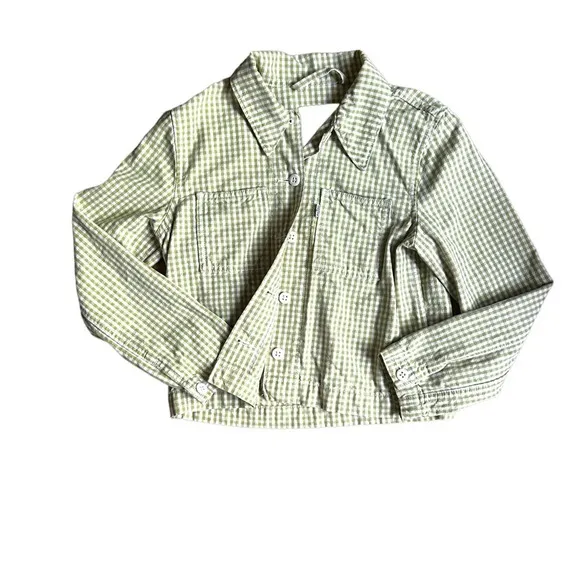 Levi’s Premium Shrunken Chore Coat Green Gingham Size XS Janey Check Split Pea
