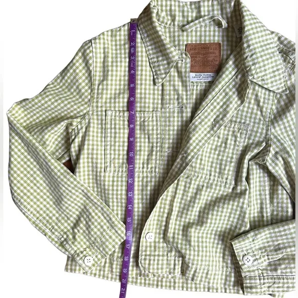 Levi’s Premium Shrunken Chore Coat Green Gingham Size XS Janey Check Split Pea