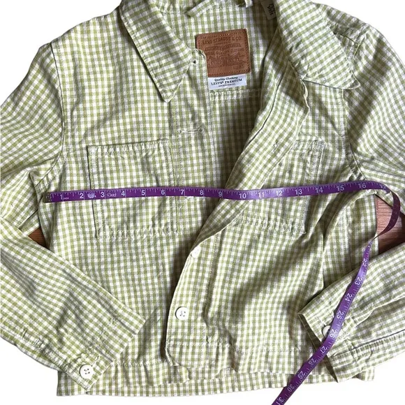 Levi’s Premium Shrunken Chore Coat Green Gingham Size XS Janey Check Split Pea