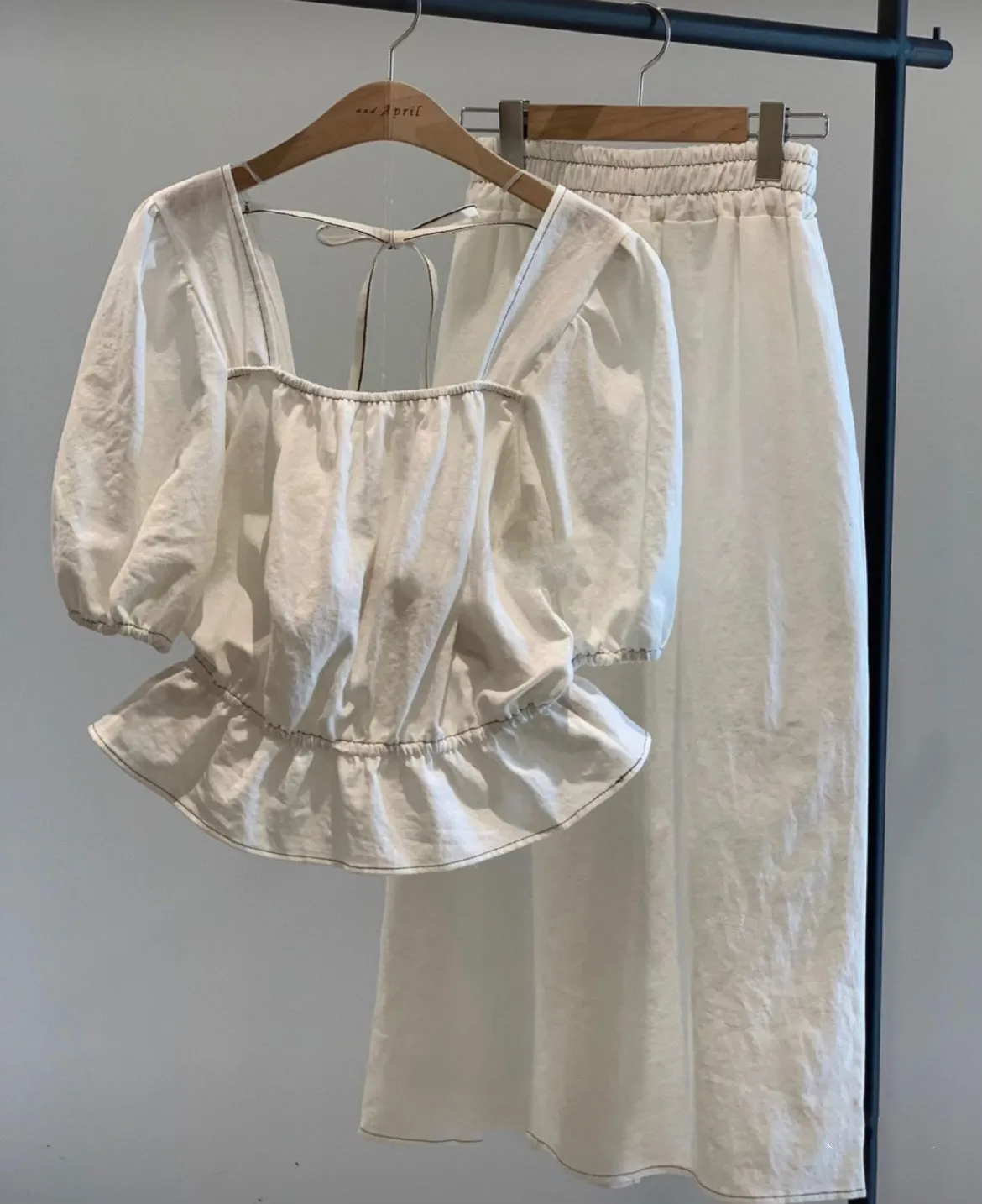 Linen Square neck Blouse   Skirt Set up