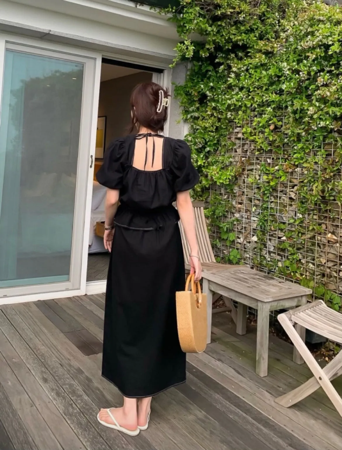 Linen Square neck Blouse   Skirt Set up