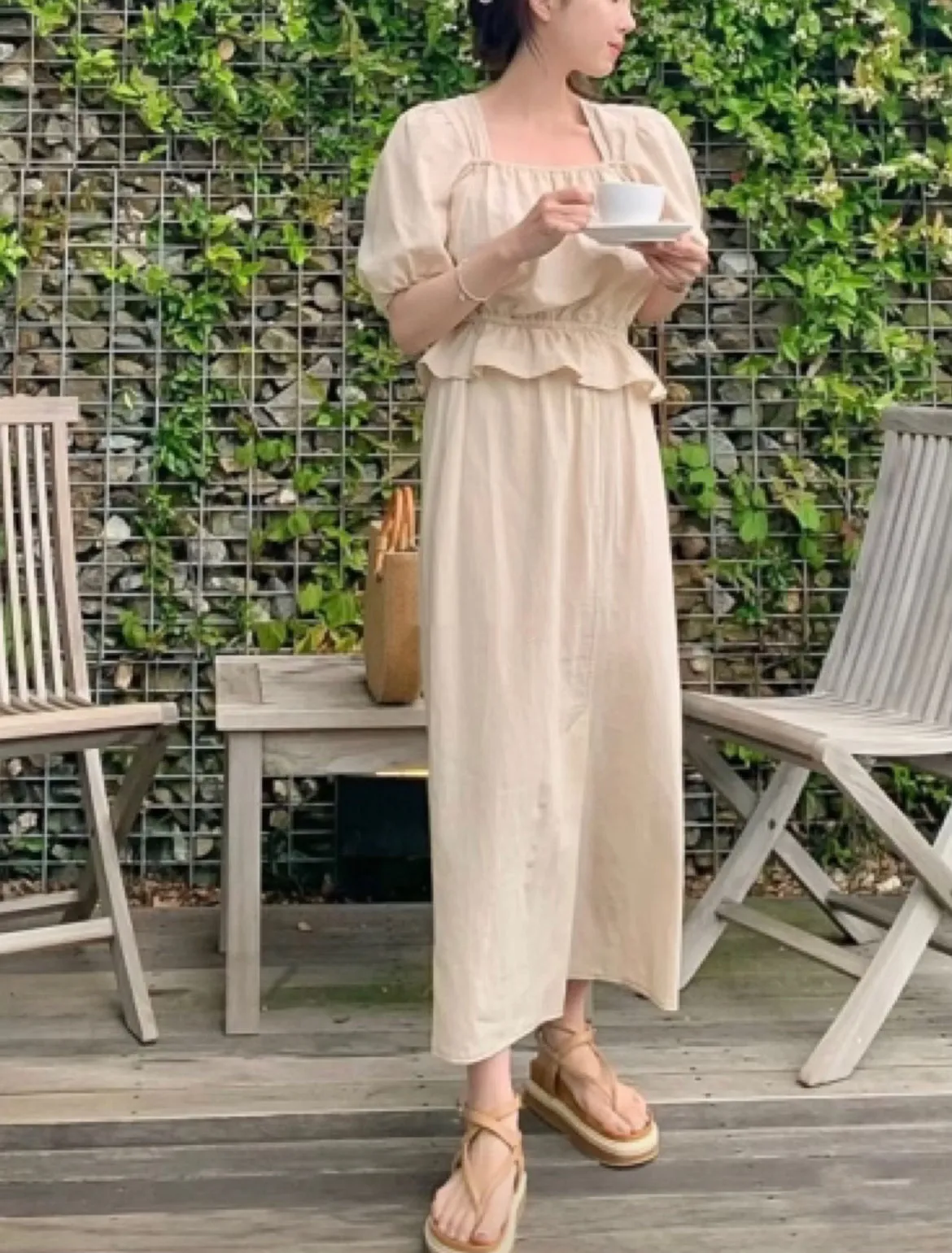 Linen Square neck Blouse   Skirt Set up