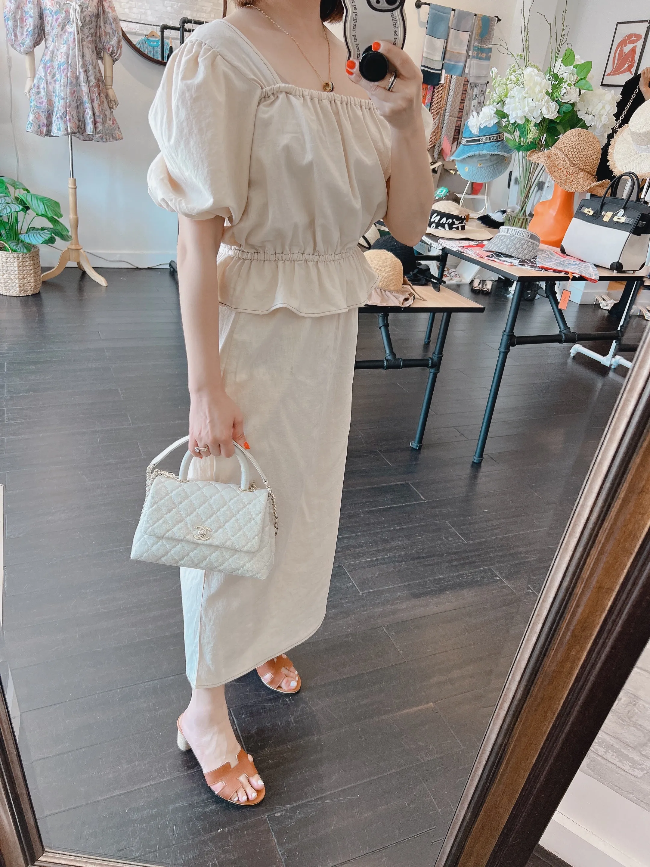 Linen Square neck Blouse   Skirt Set up