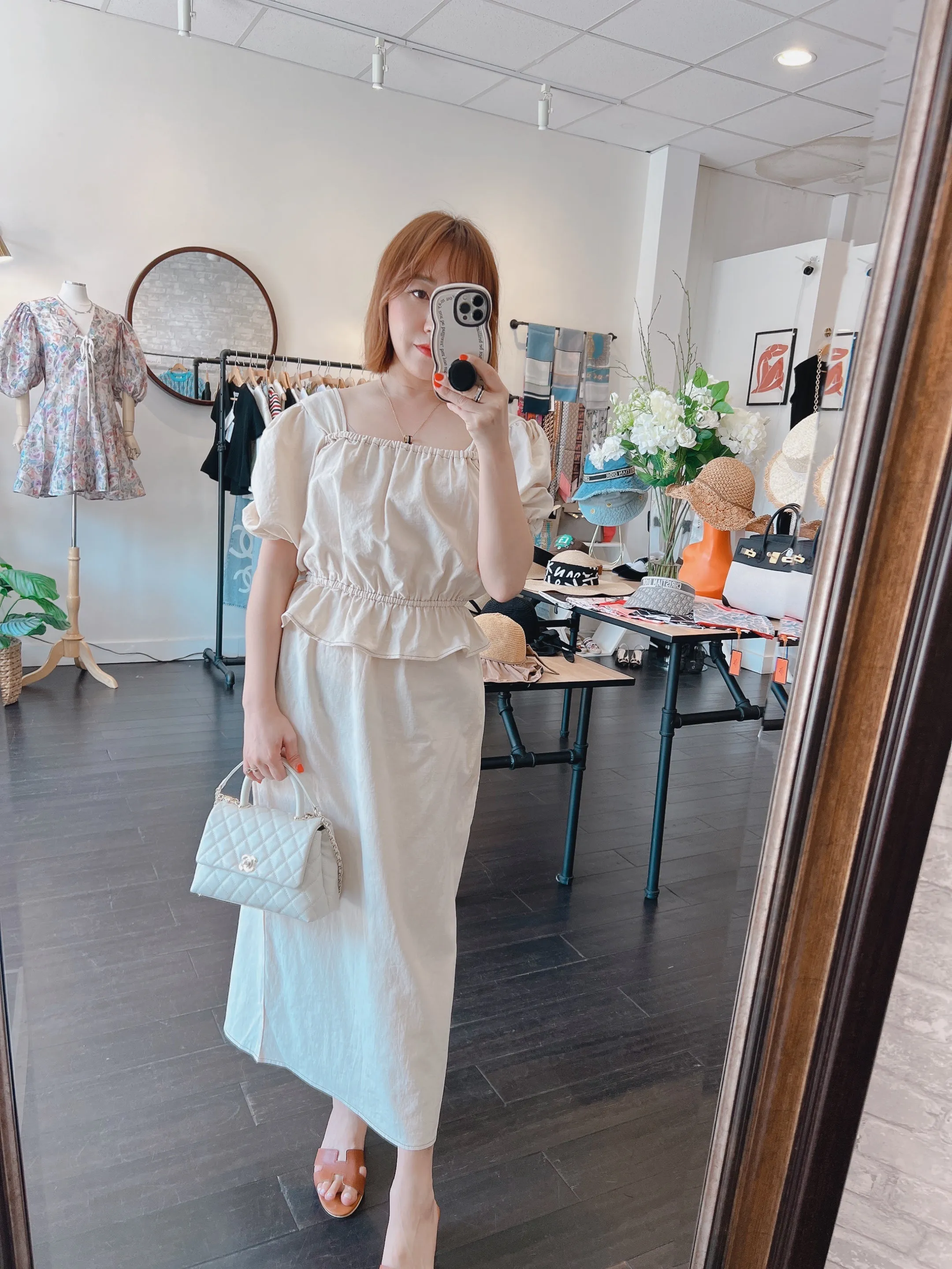 Linen Square neck Blouse   Skirt Set up