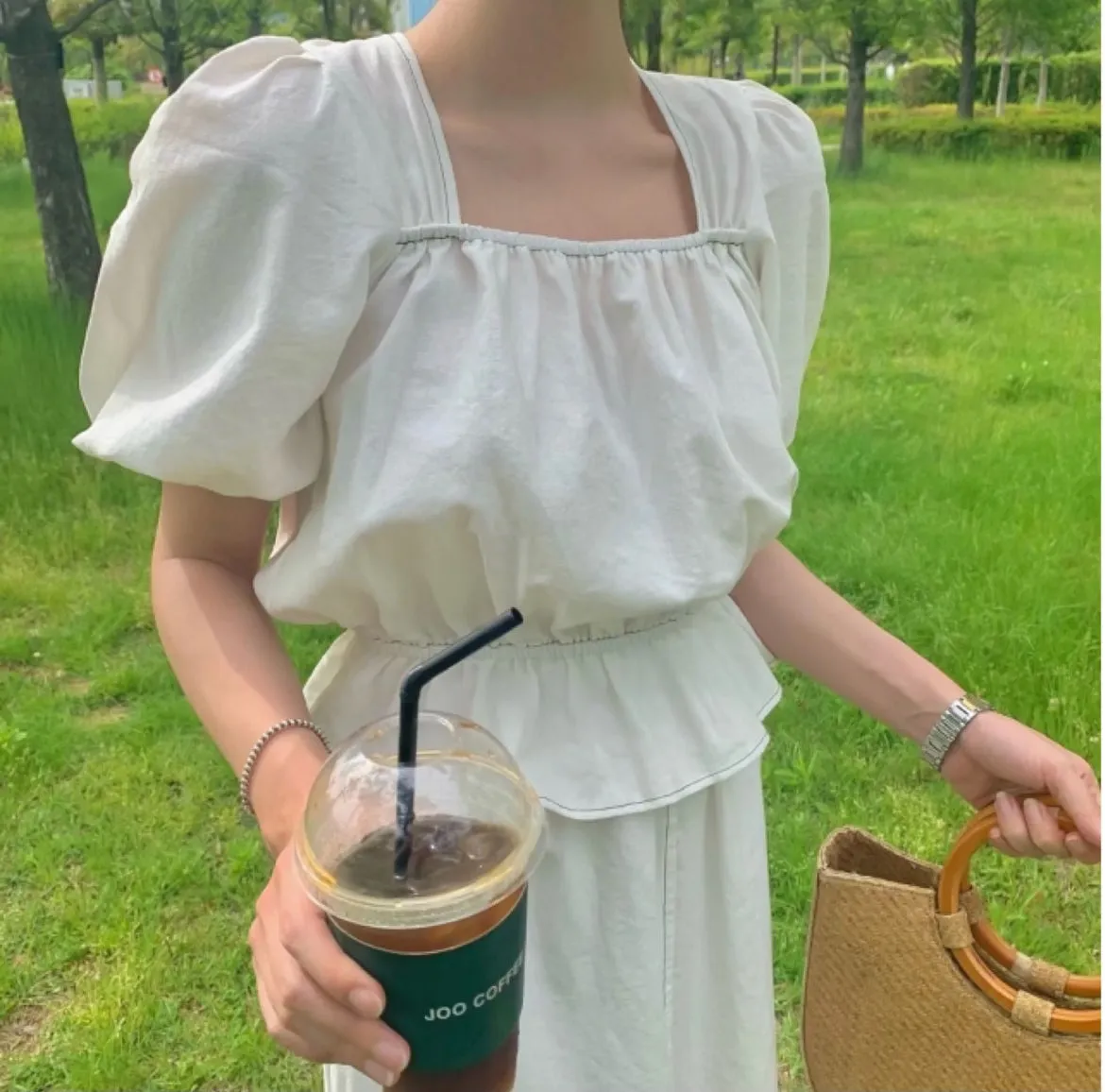 Linen Square neck Blouse   Skirt Set up