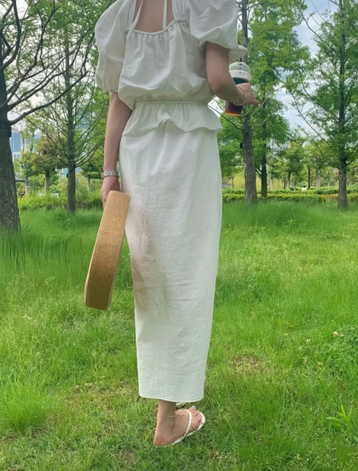 Linen Square neck Blouse   Skirt Set up
