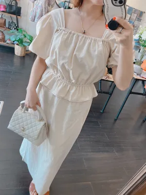 Linen Square neck Blouse   Skirt Set up