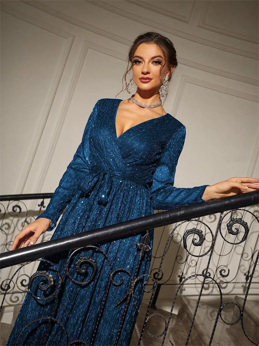 Long Sleeve Wrap A-line Prom Dress MCW1154