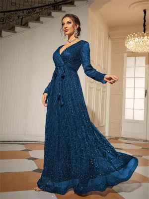 Long Sleeve Wrap A-line Prom Dress MCW1154