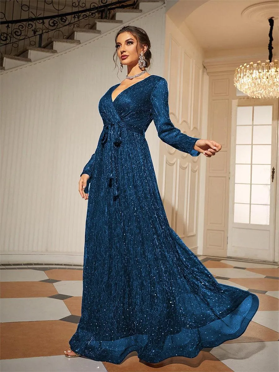 Long Sleeve Wrap A-line Prom Dress MCW1154