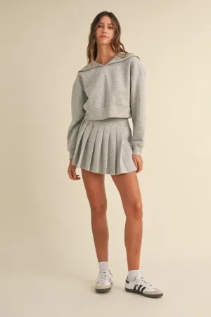 Look The Part Sweatshirt and Pleated Mini Skirt Set - Grey