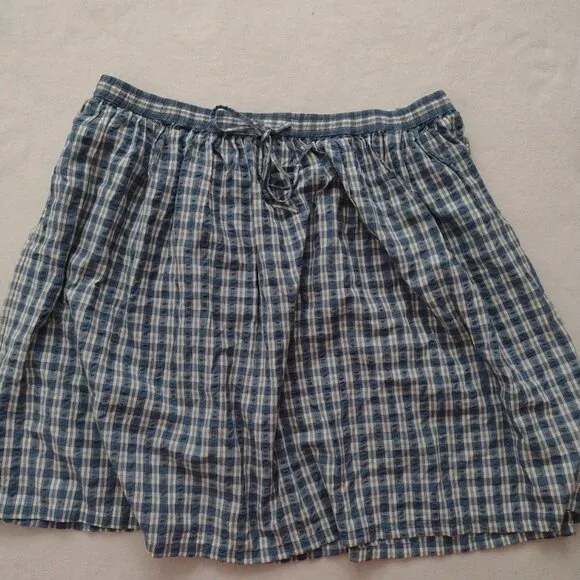 Lot of 2 Orvis Seersucker Check Skirts XL Cotton Lightweight Flared Skirts