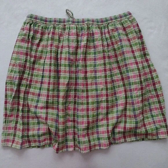 Lot of 2 Orvis Seersucker Check Skirts XL Cotton Lightweight Flared Skirts
