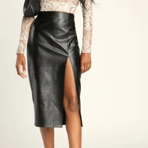 LULU’S Irresistibly Fly Back Vegan Pencil Very Matrix Skirt New Faux Leather