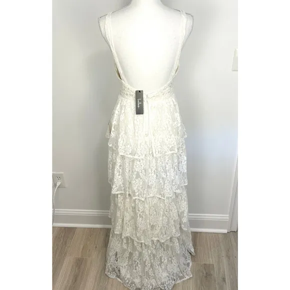 Lulus Now That I've Found You Lace Tiered Maxi Dress In White Size Small New