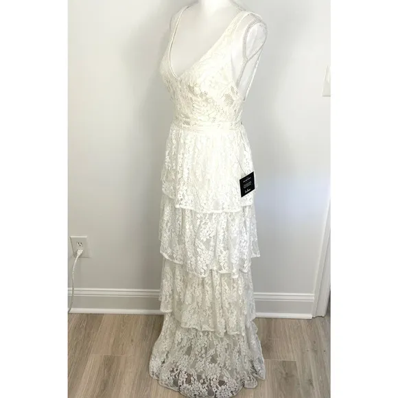 Lulus Now That I've Found You Lace Tiered Maxi Dress In White Size Small New