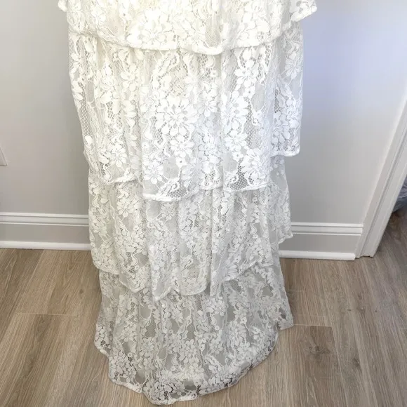 Lulus Now That I've Found You Lace Tiered Maxi Dress In White Size Small New
