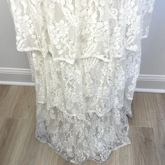 Lulus Now That I've Found You Lace Tiered Maxi Dress In White Size Small New