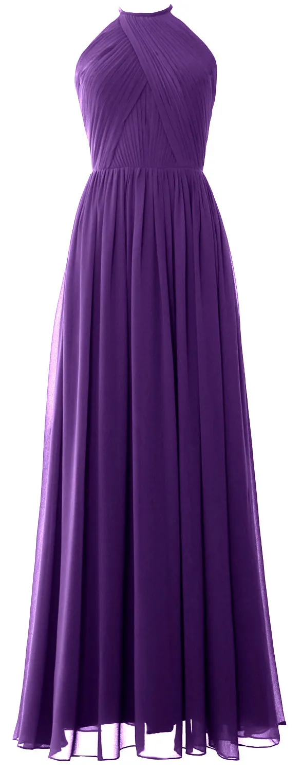 MACLoth Halter Long Bridesmaid Dresses Wedding Formal Evening Gown MoH