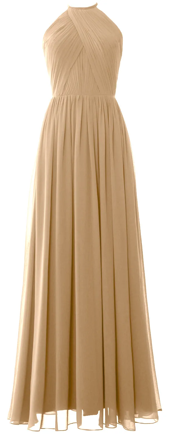 MACLoth Halter Long Bridesmaid Dresses Wedding Formal Evening Gown MoH