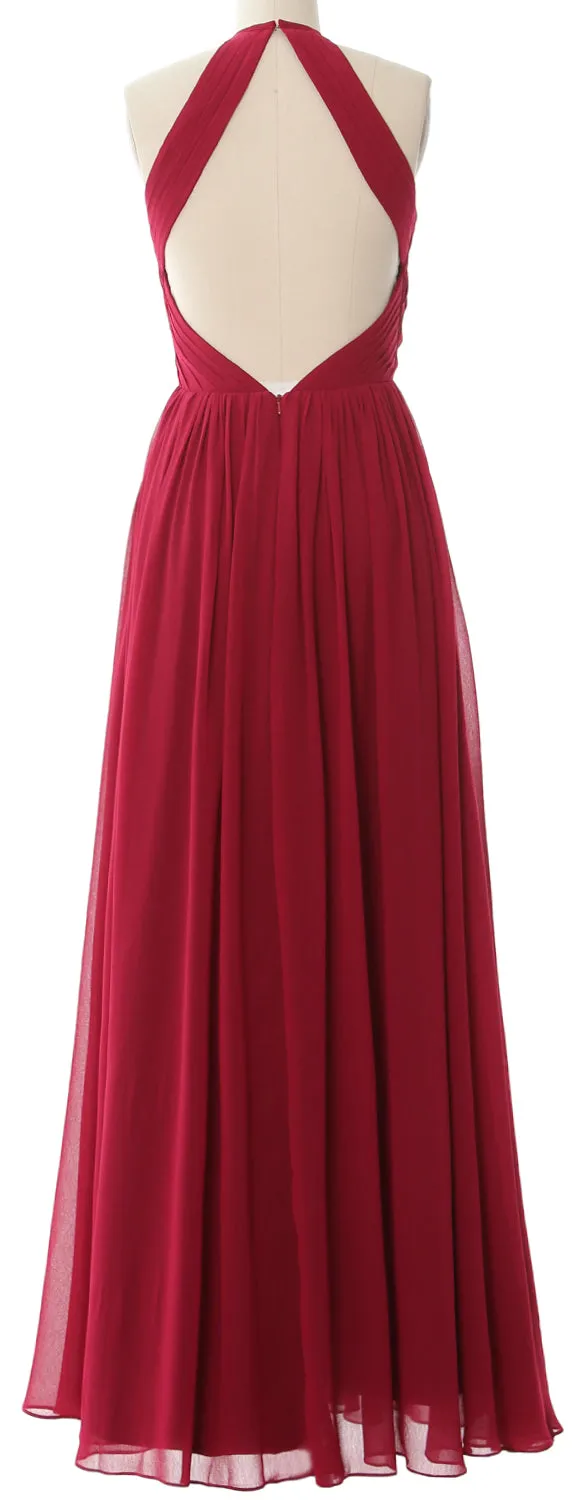 MACLoth Halter Long Bridesmaid Dresses Wedding Formal Evening Gown MoH