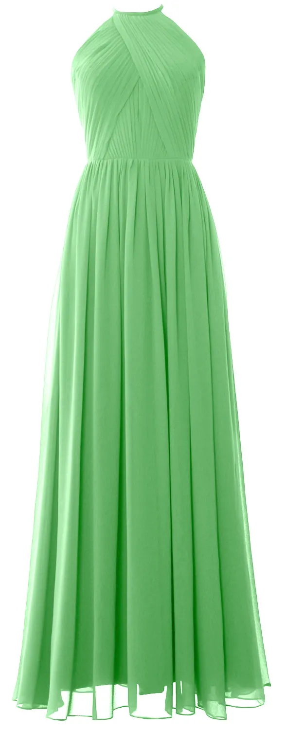 MACLoth Halter Long Bridesmaid Dresses Wedding Formal Evening Gown MoH