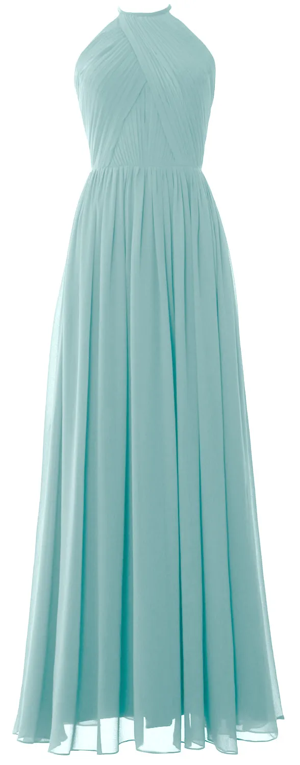 MACLoth Halter Long Bridesmaid Dresses Wedding Formal Evening Gown MoH