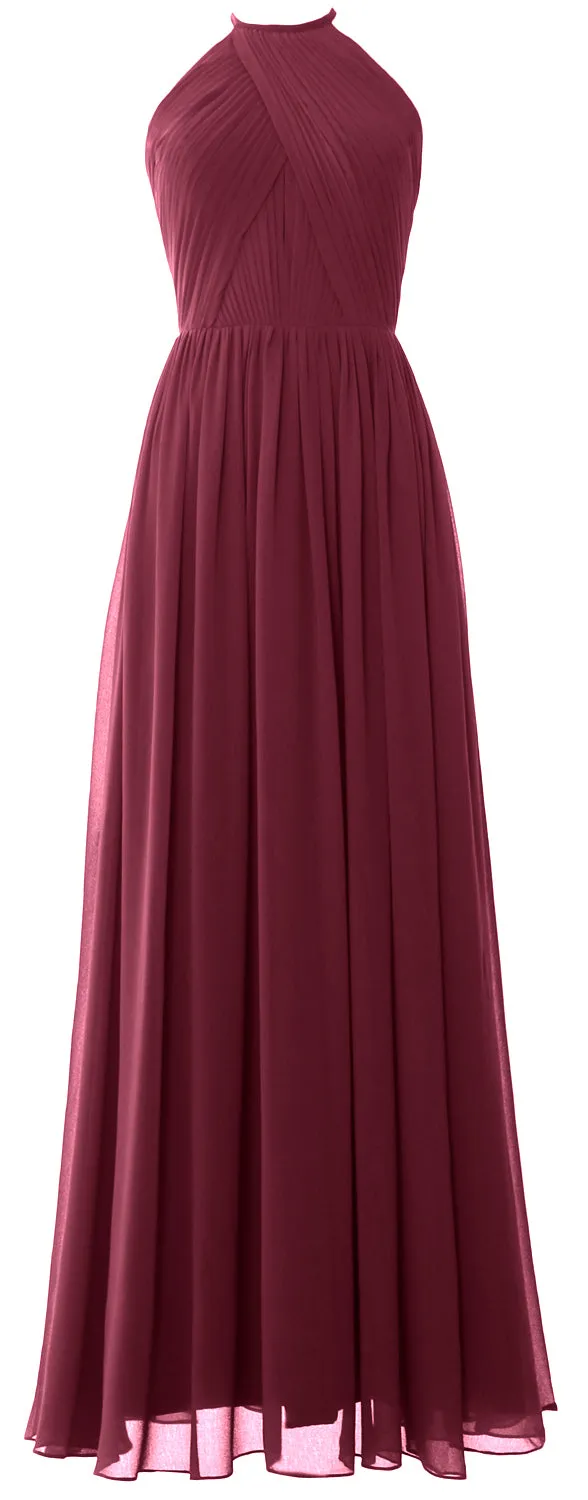 MACLoth Halter Long Bridesmaid Dresses Wedding Formal Evening Gown MoH