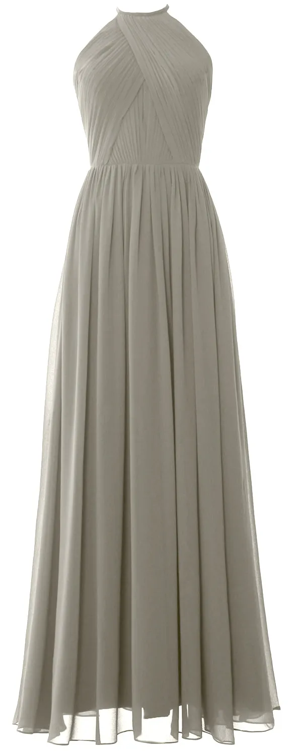 MACLoth Halter Long Bridesmaid Dresses Wedding Formal Evening Gown MoH