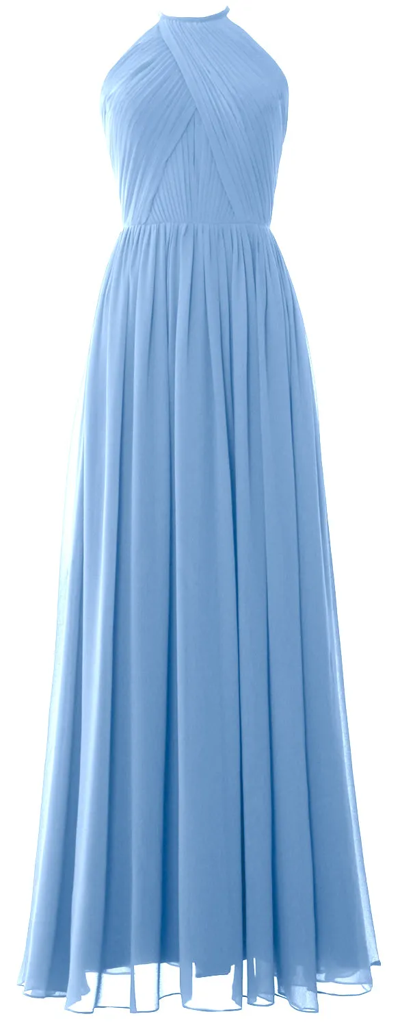MACLoth Halter Long Bridesmaid Dresses Wedding Formal Evening Gown MoH