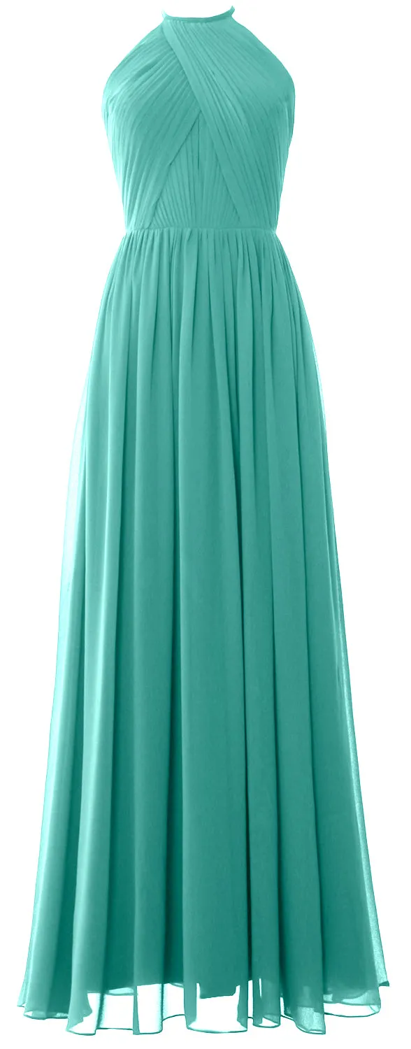 MACLoth Halter Long Bridesmaid Dresses Wedding Formal Evening Gown MoH