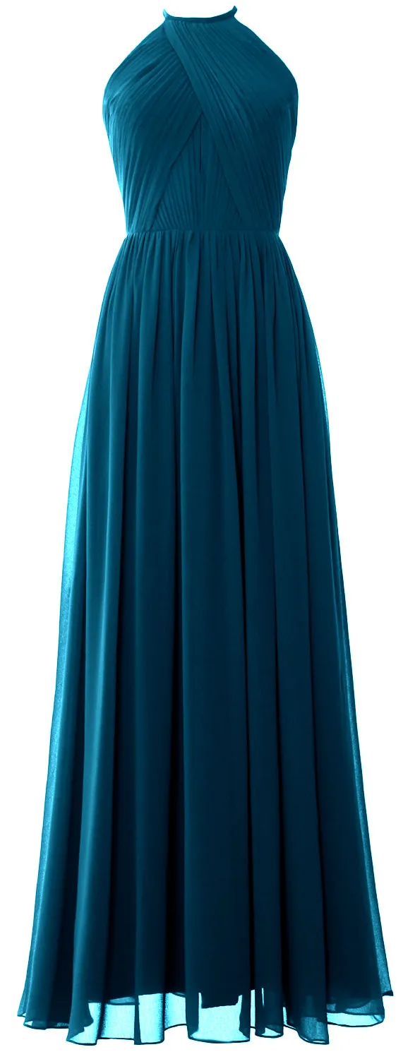 MACLoth Halter Long Bridesmaid Dresses Wedding Formal Evening Gown MoH