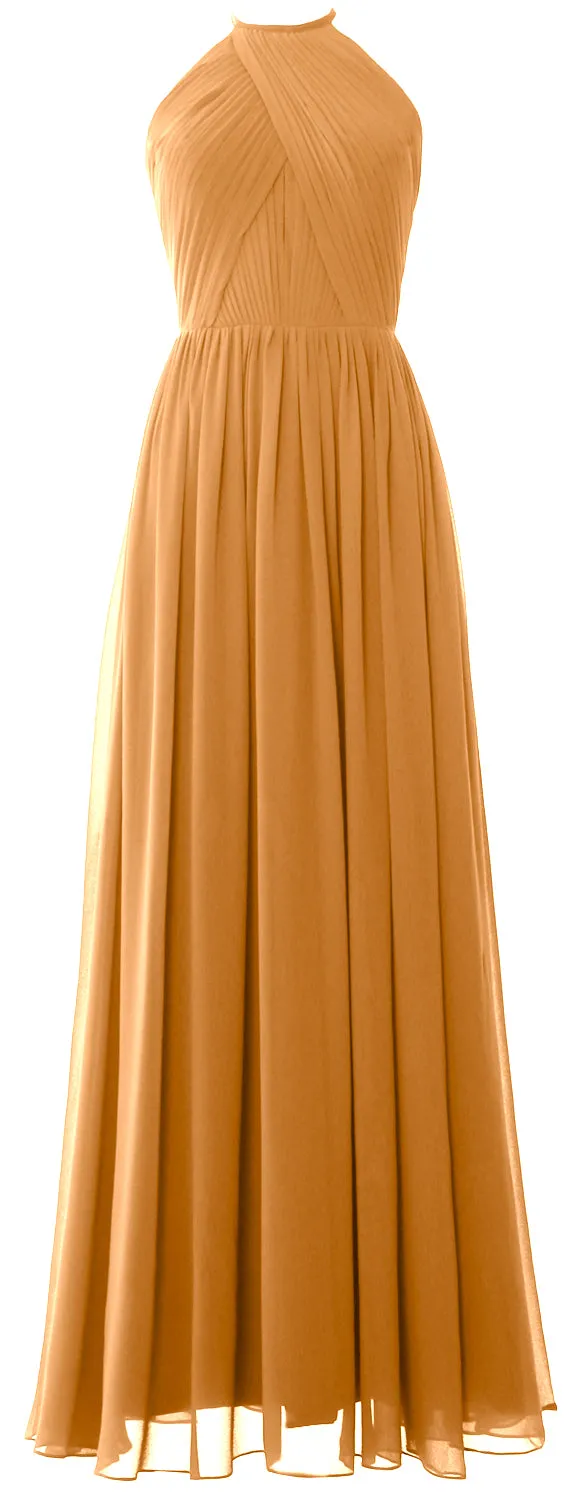 MACLoth Halter Long Bridesmaid Dresses Wedding Formal Evening Gown MoH
