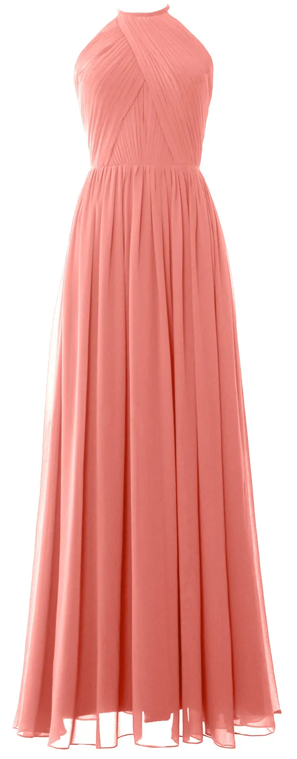 MACLoth Halter Long Bridesmaid Dresses Wedding Formal Evening Gown MoH