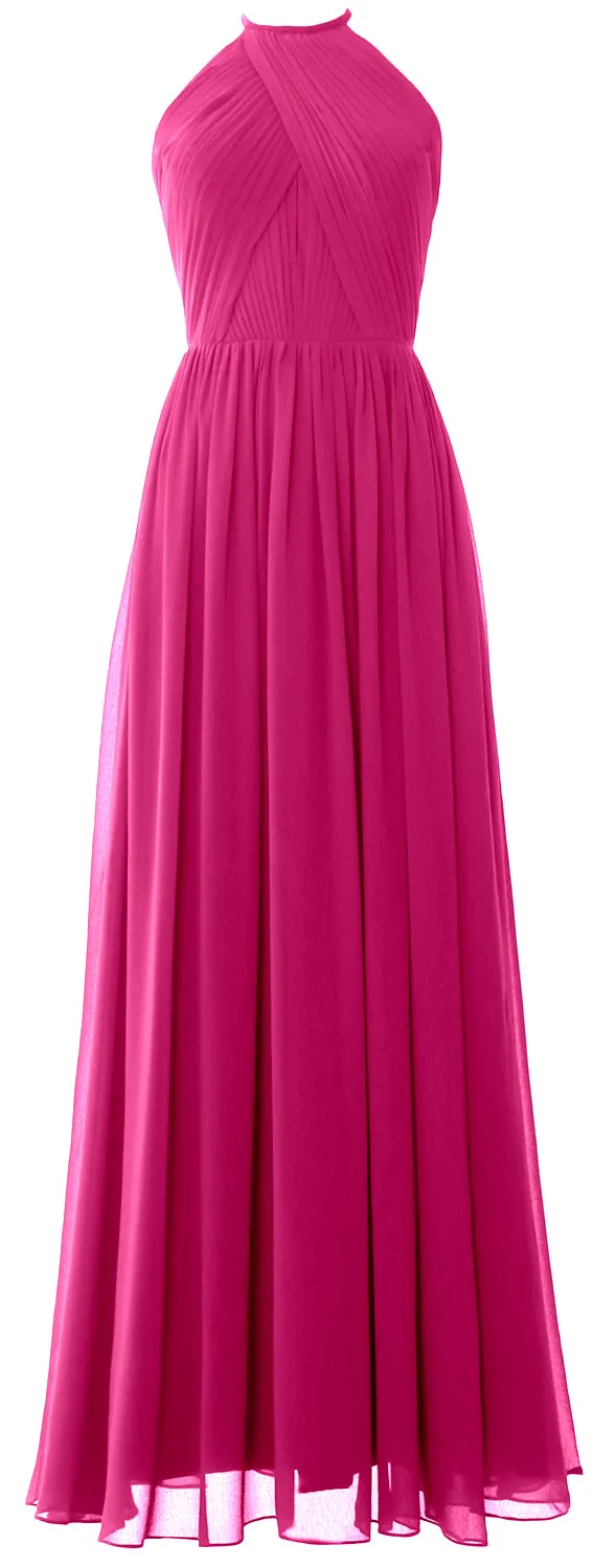 MACLoth Halter Long Bridesmaid Dresses Wedding Formal Evening Gown MoH