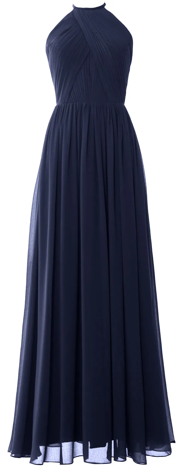 MACLoth Halter Long Bridesmaid Dresses Wedding Formal Evening Gown MoH