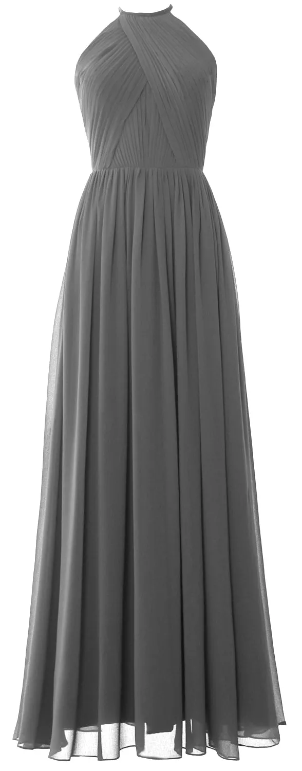 MACLoth Halter Long Bridesmaid Dresses Wedding Formal Evening Gown MoH