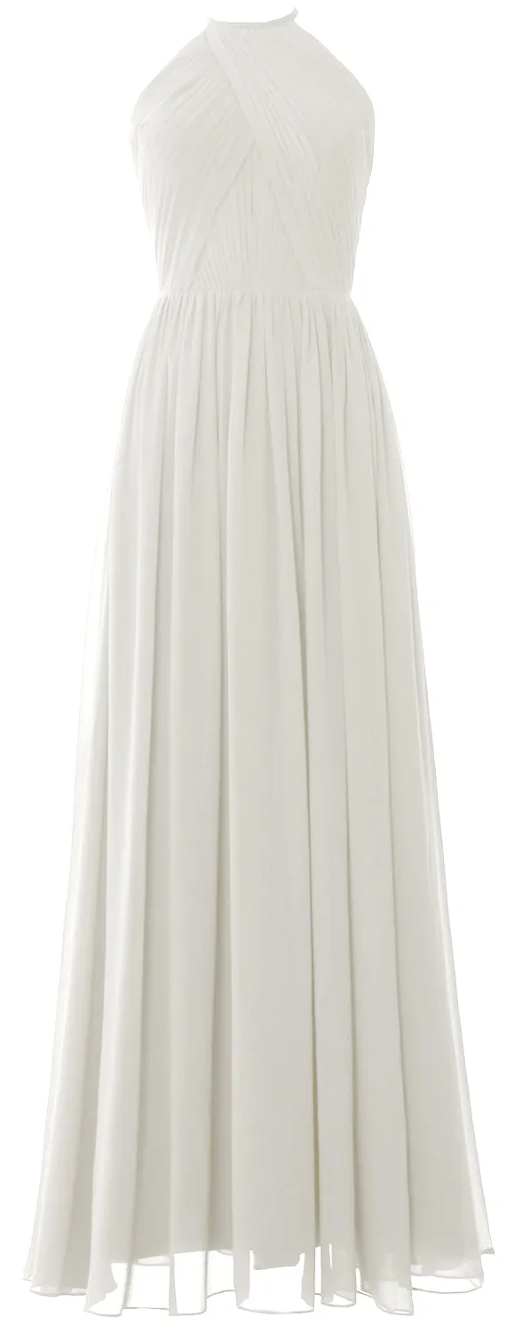 MACLoth Halter Long Bridesmaid Dresses Wedding Formal Evening Gown MoH