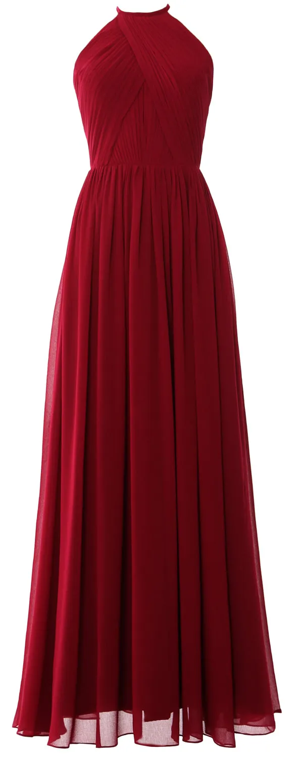 MACLoth Halter Long Bridesmaid Dresses Wedding Formal Evening Gown MoH