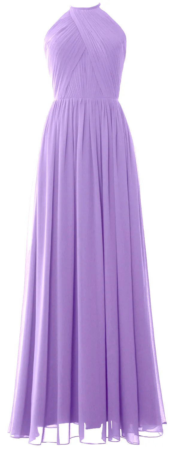 MACLoth Halter Long Bridesmaid Dresses Wedding Formal Evening Gown MoH