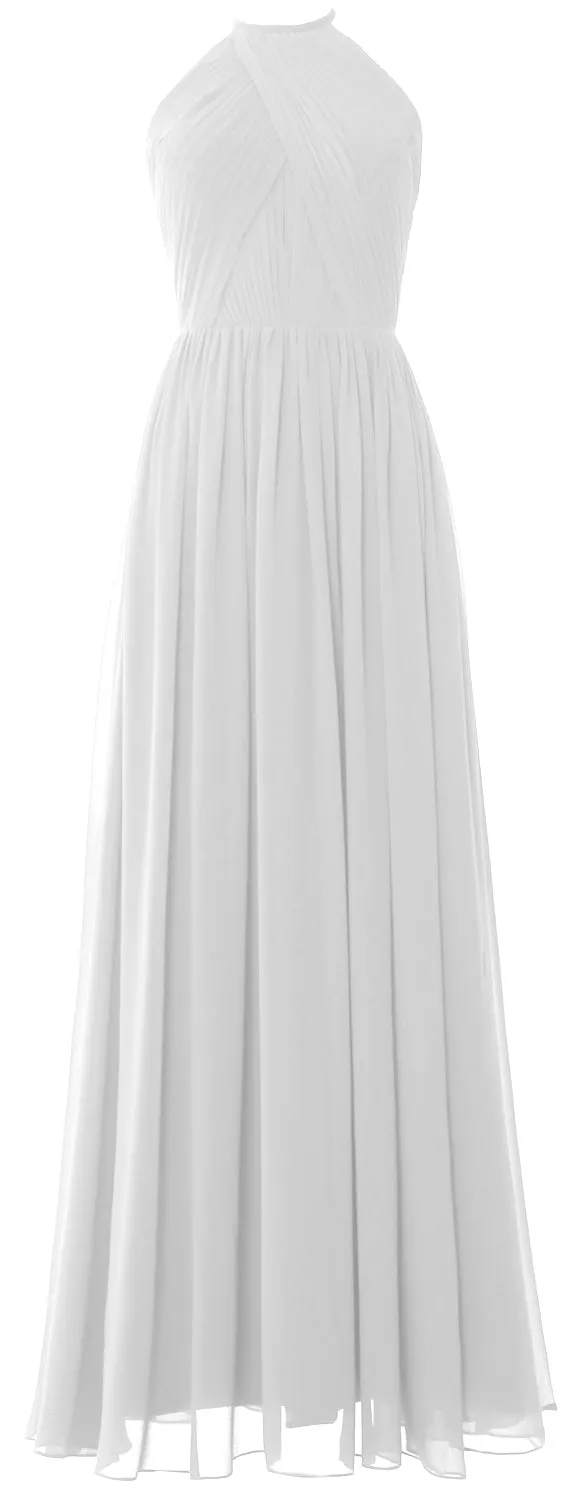 MACLoth Halter Long Bridesmaid Dresses Wedding Formal Evening Gown MoH