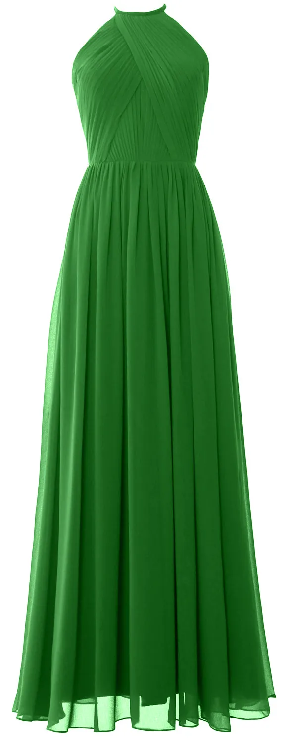 MACLoth Halter Long Bridesmaid Dresses Wedding Formal Evening Gown MoH
