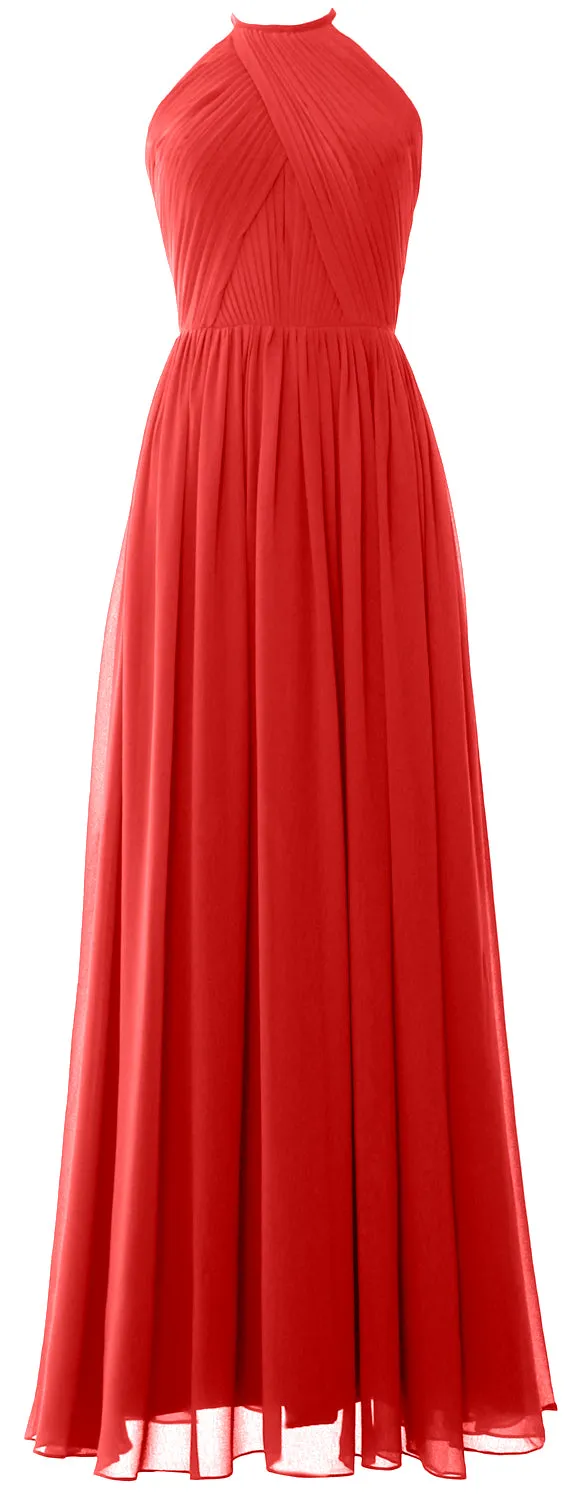 MACLoth Halter Long Bridesmaid Dresses Wedding Formal Evening Gown MoH