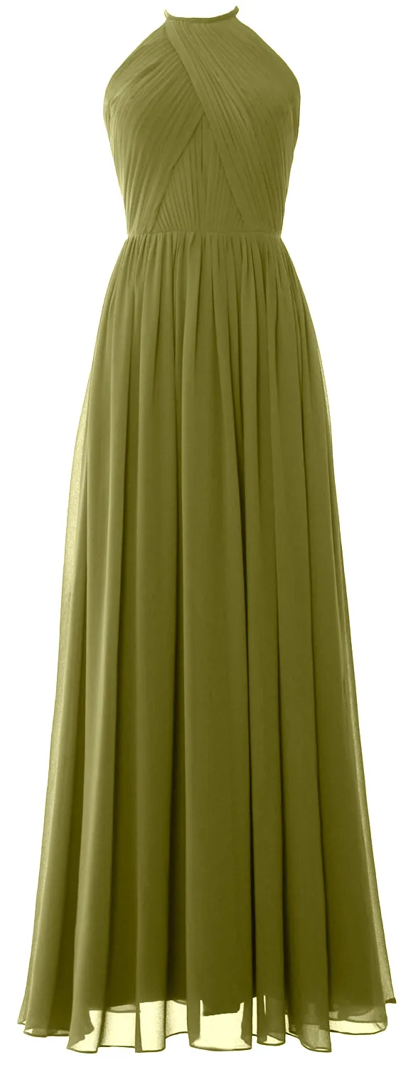MACLoth Halter Long Bridesmaid Dresses Wedding Formal Evening Gown MoH